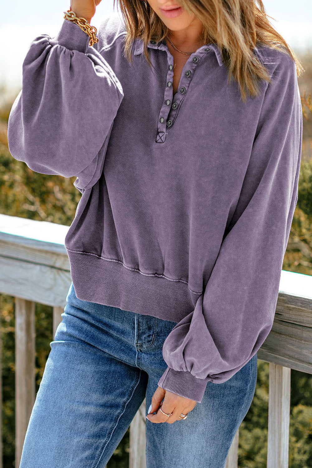 The Quarter-Snap Lantern Sleeve Sweatshirt