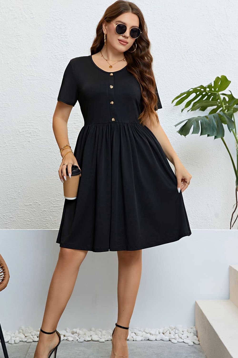 The Perfectly Plus Size Buttoned Short Sleeve Dress