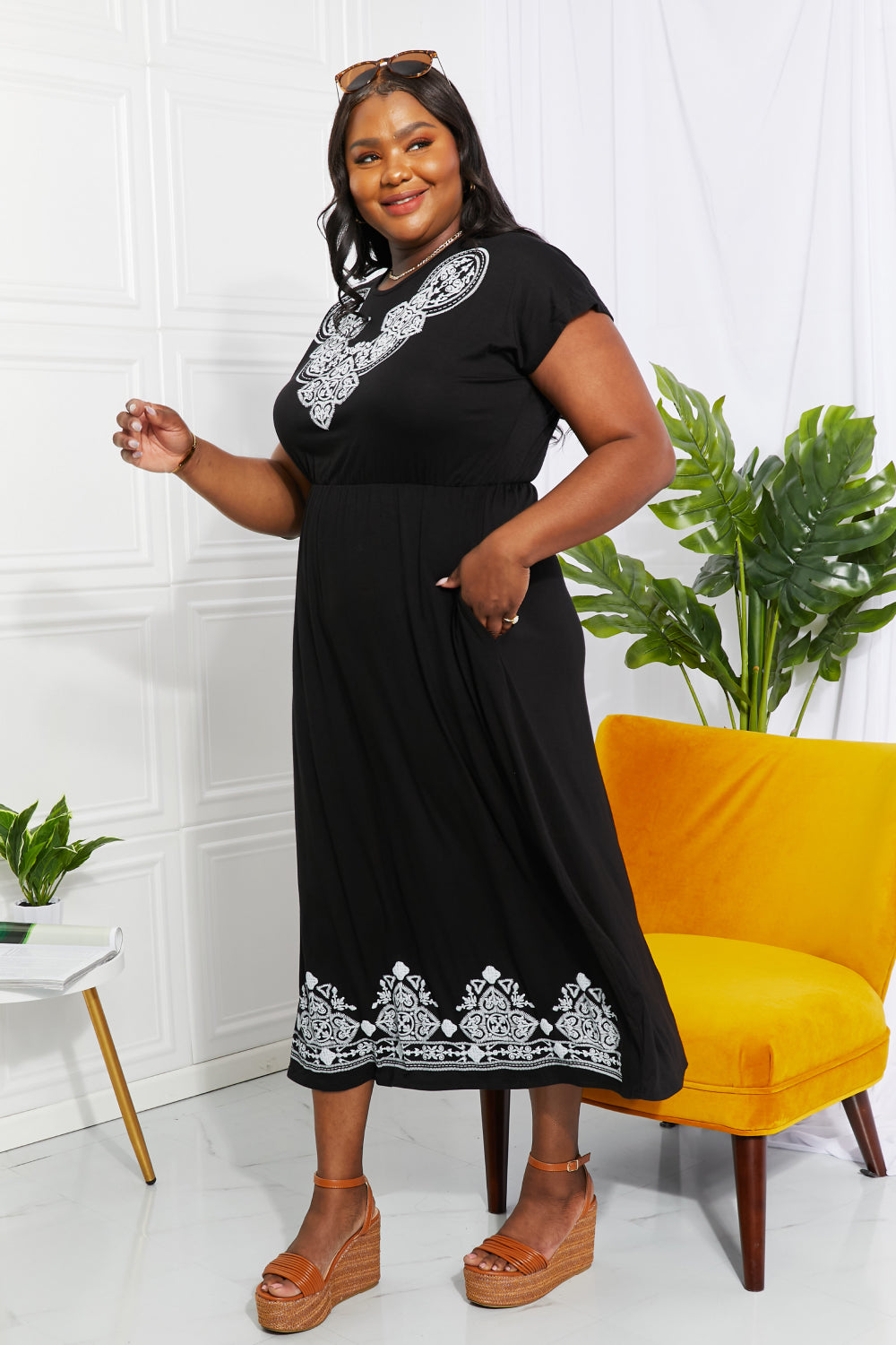 The Walk in the Park Damask Midi Dress