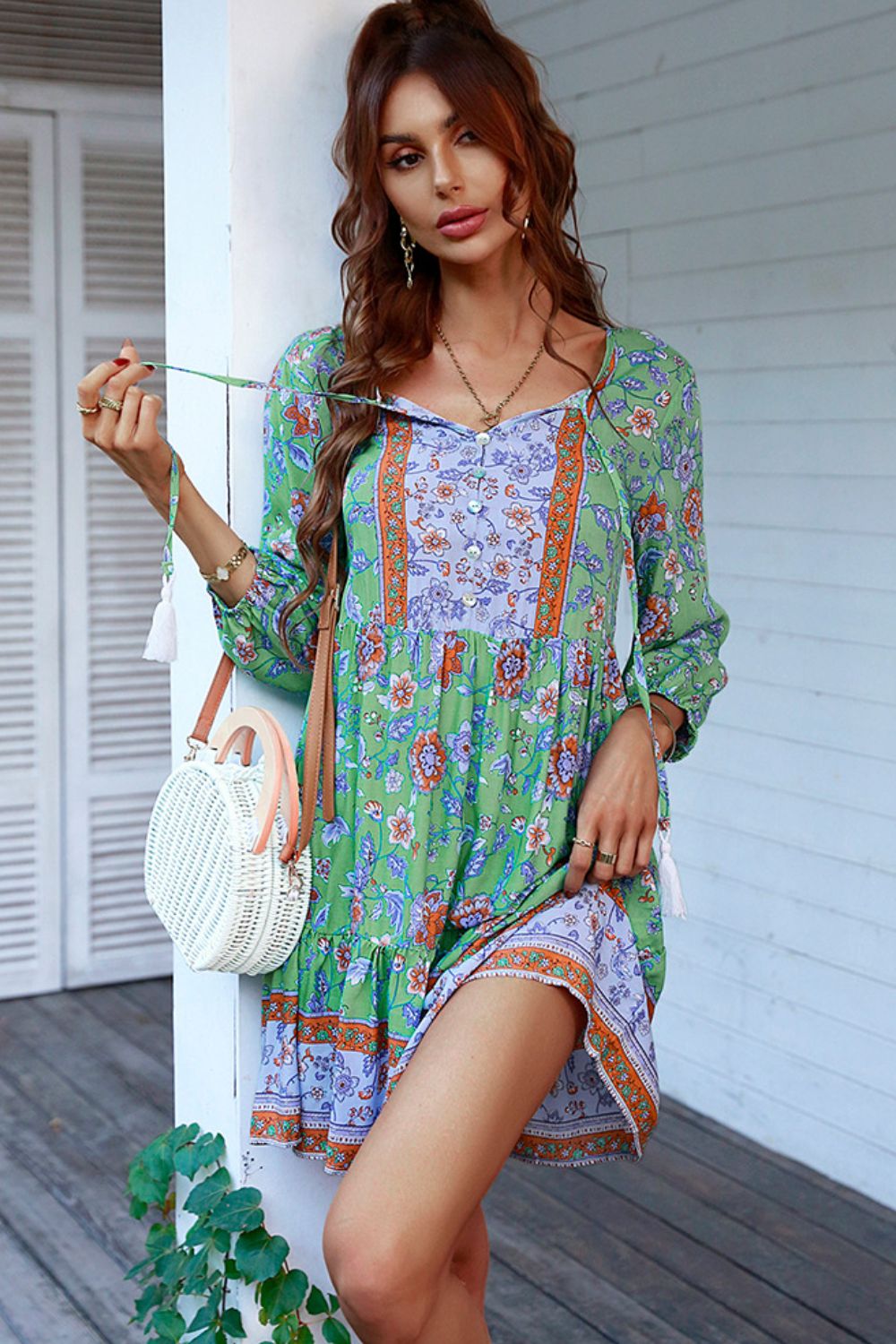 The Floral Tied Balloon Sleeve Mini Dress