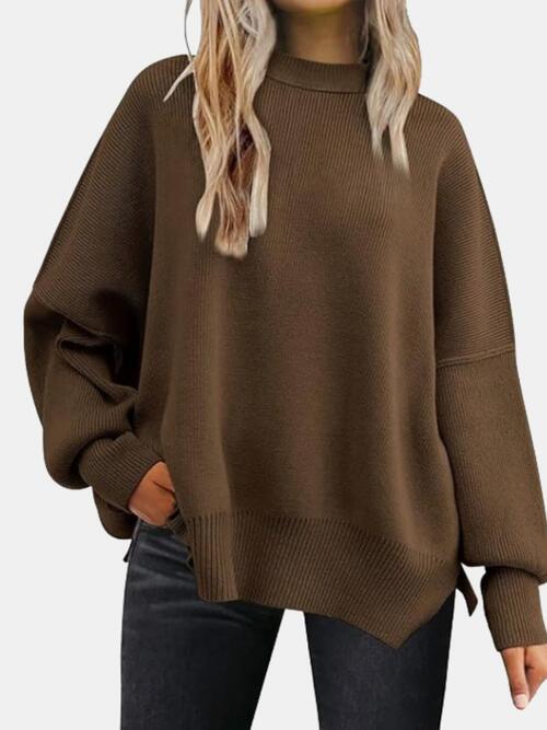 The Round Neck Drop Shoulder Slit Sweater