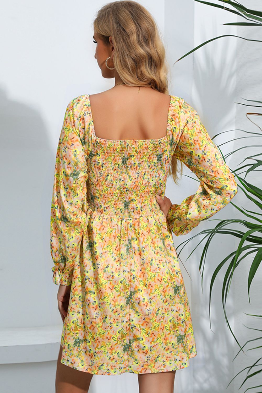 The Fresh Floral Smocked Square Neck Dress