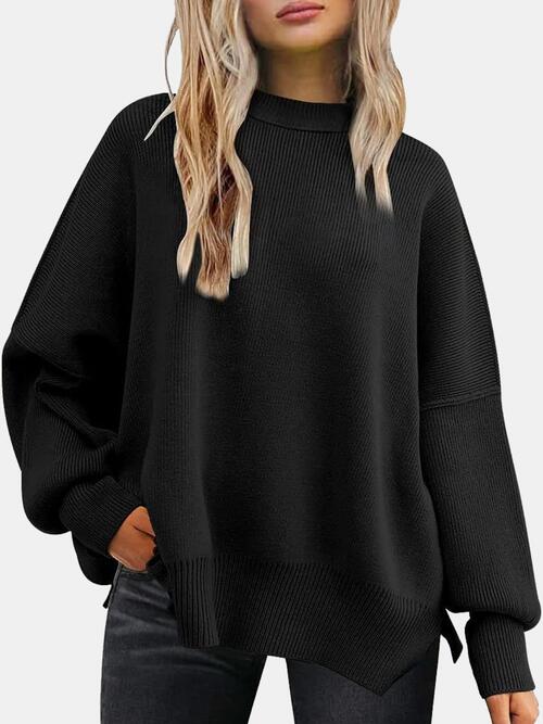 The Round Neck Drop Shoulder Slit Sweater