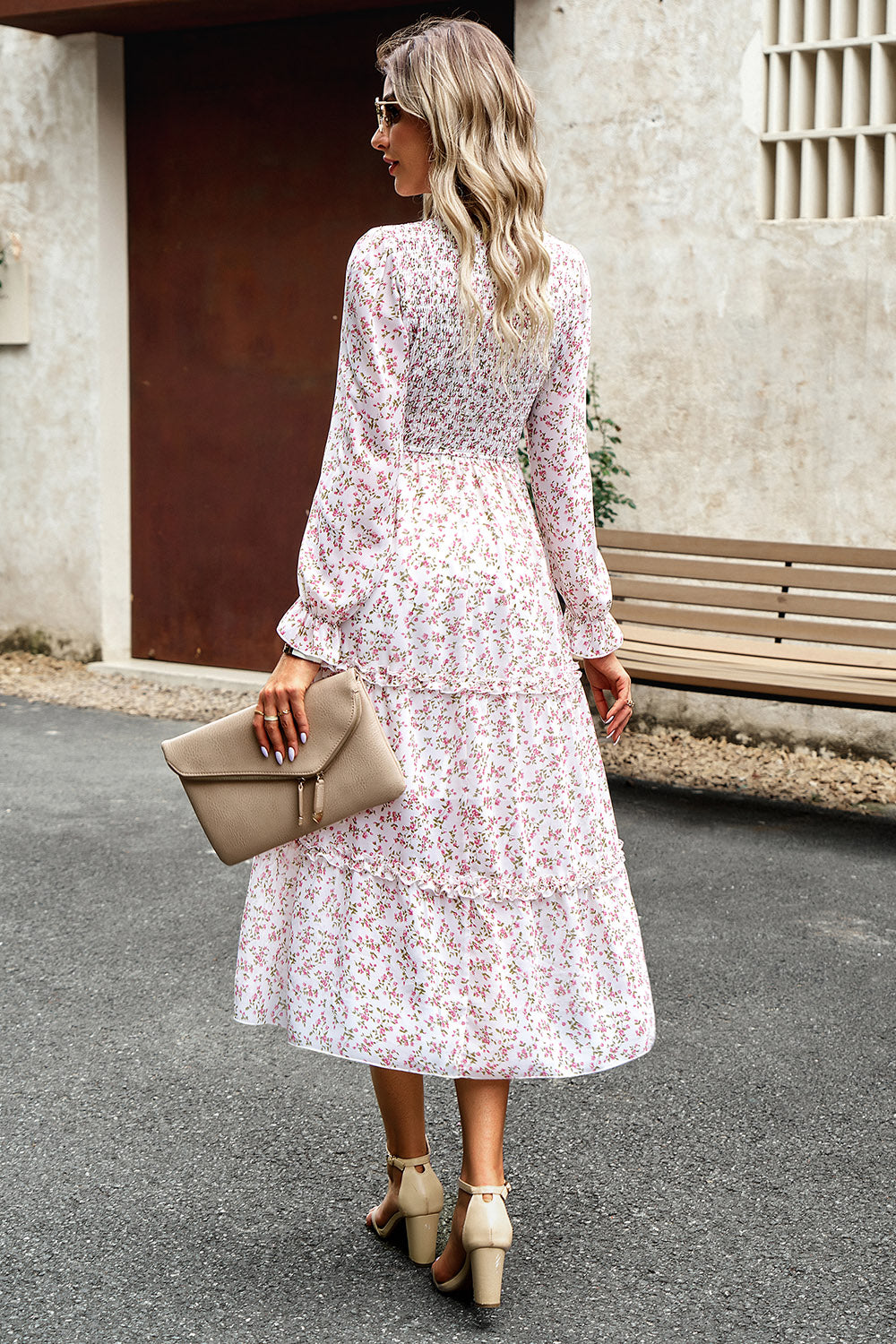 The Sweet Smocked Flounce Sleeve Midi Dress