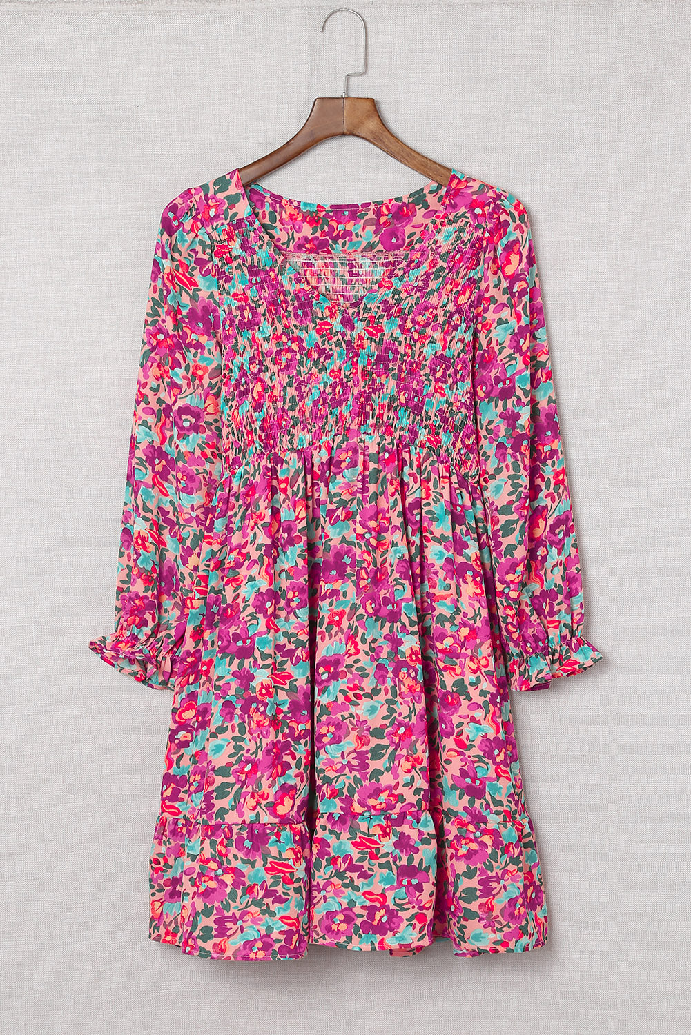 The Three-Quarter Floral Flounce Sleeve Dress