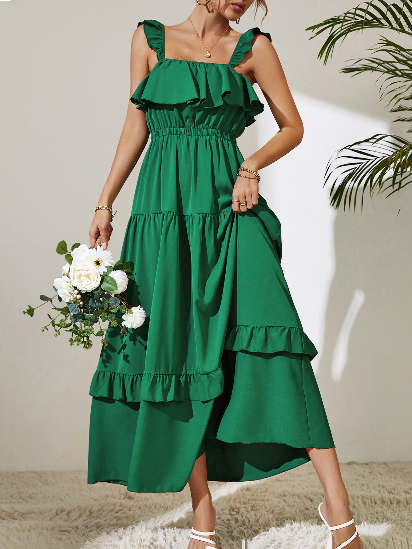 The Green Goddess Ruffled Maxi Dress