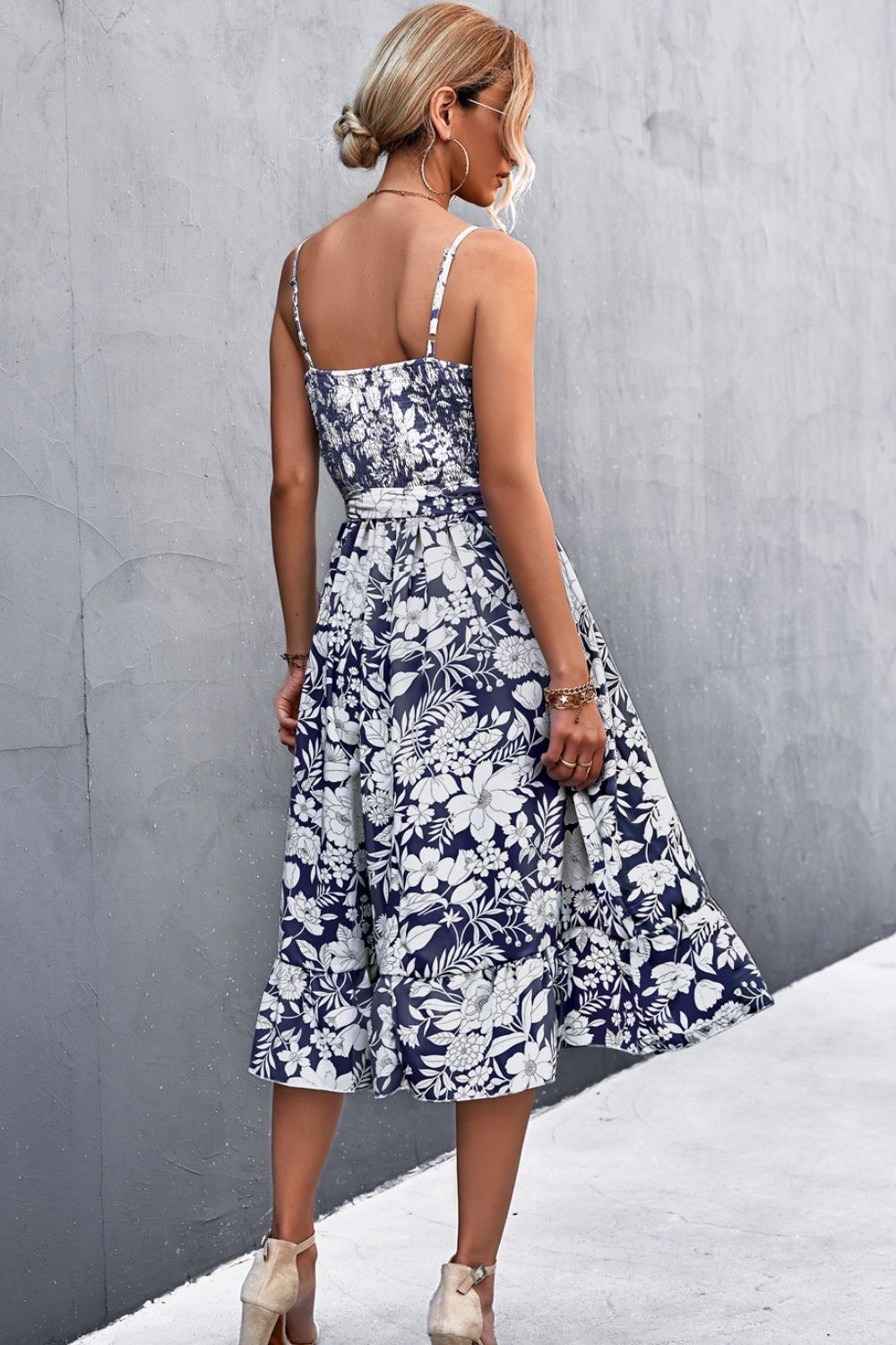 The Navy and White Floral Spaghetti Strap Dress