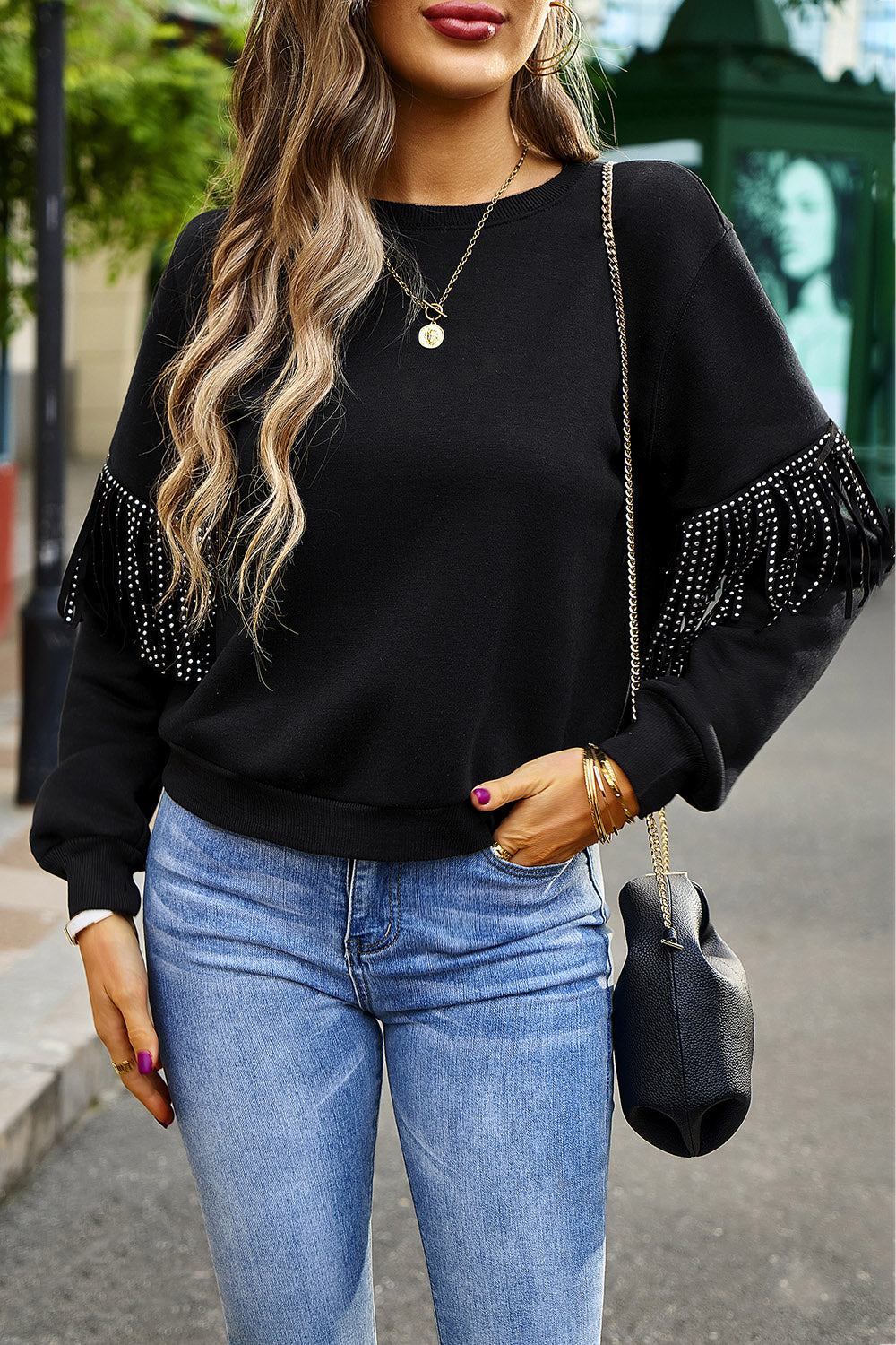 The Round Neck Fringe Detail Sweatshirt