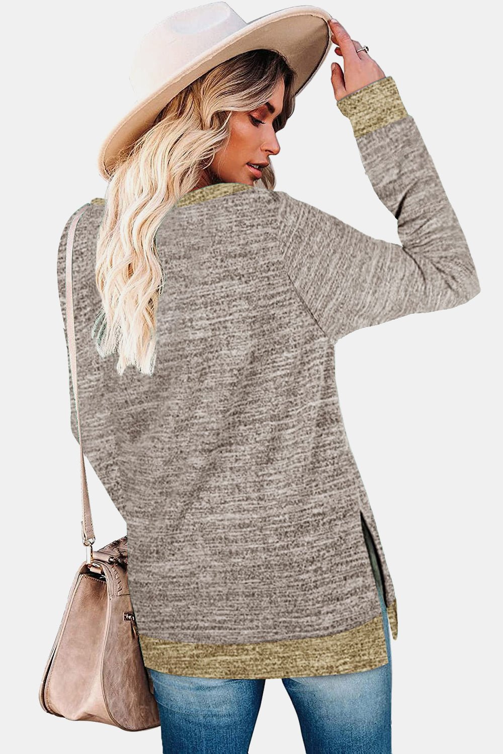 The Round Neck Long Sleeve Slit Sweatshirt