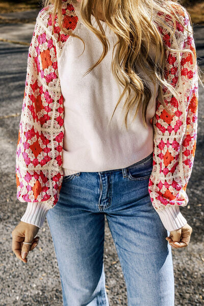 The Flower Element Openwork Round Neck Sweater