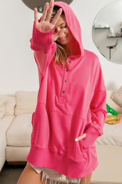 The Fuschia Half Snap Thumbhole Long Sleeve Hoodie