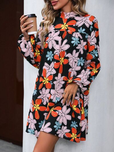 The Floral Mock Neck Balloon Sleeve Dress