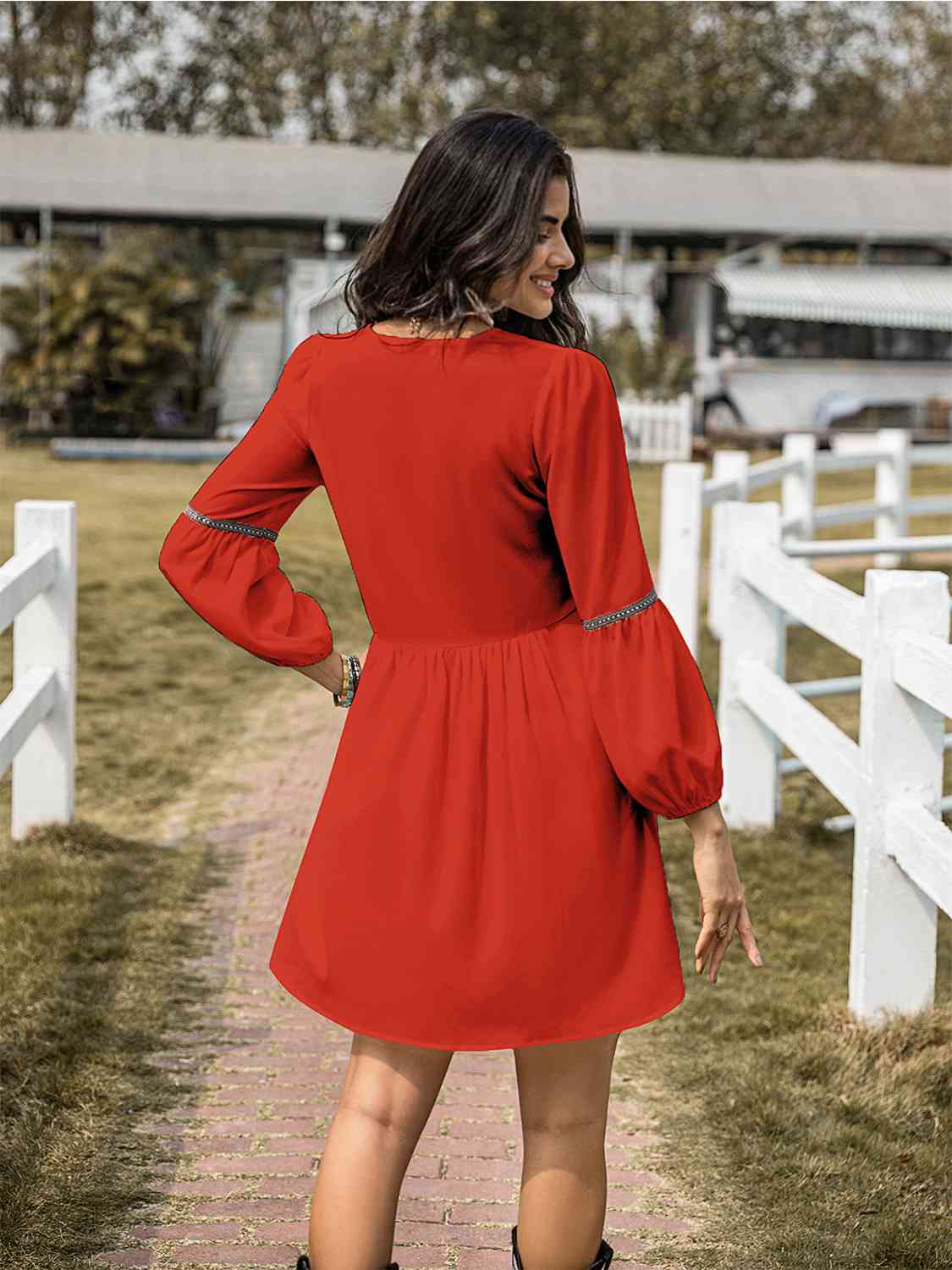 The Notched Balloon Sleeve Mini Dress