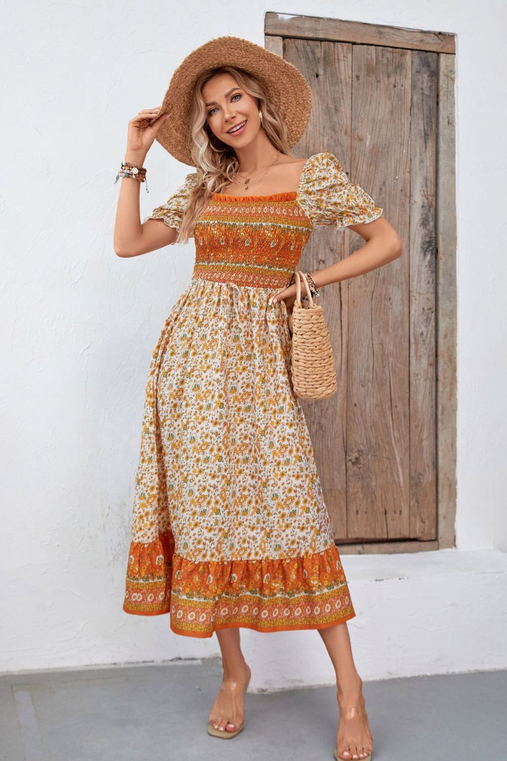 The Tangerine Bohemian Puff Sleeve Dress