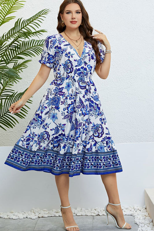 The Perfectly Plus Size Cobalt Blue Floral Flounce Dress