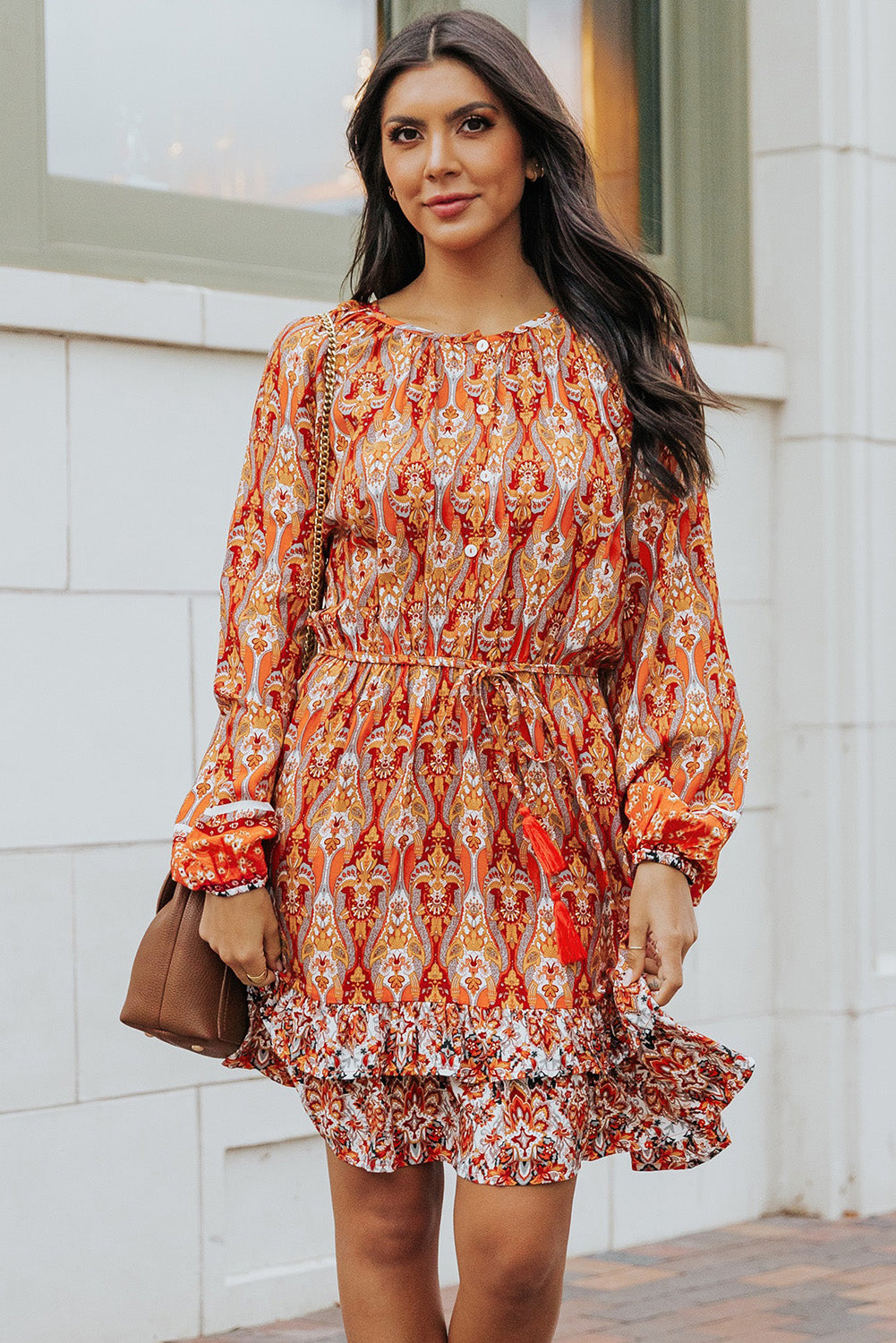 The Boho Balloon Sleeve Tassel Tie Dress