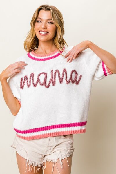 The MAMA Contrast Trim Short Sleeve Sweater