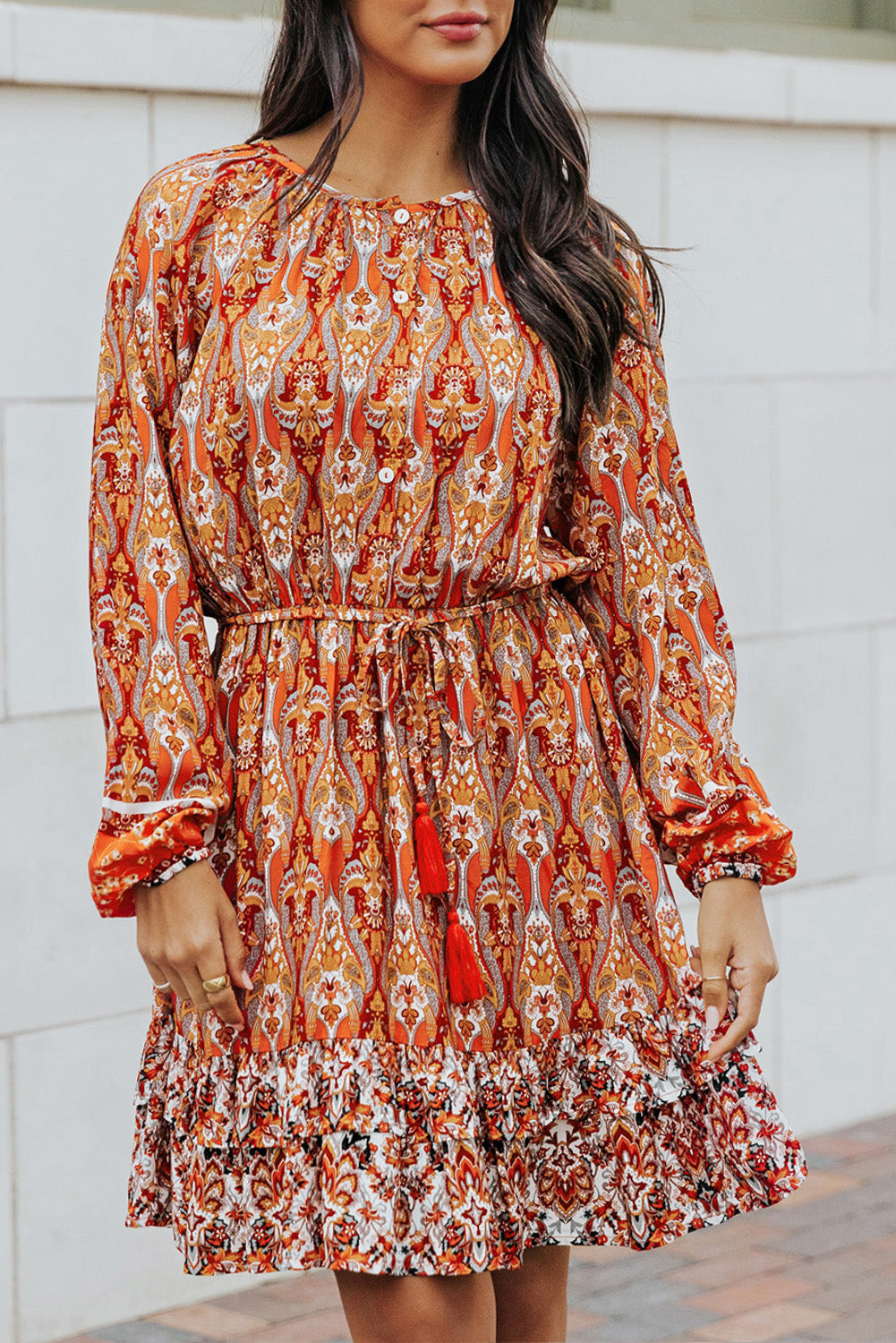 The Boho Balloon Sleeve Tassel Tie Dress