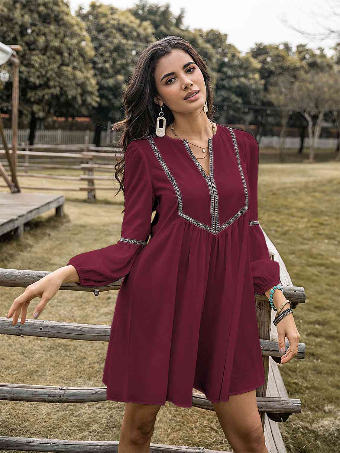 The Notched Balloon Sleeve Mini Dress