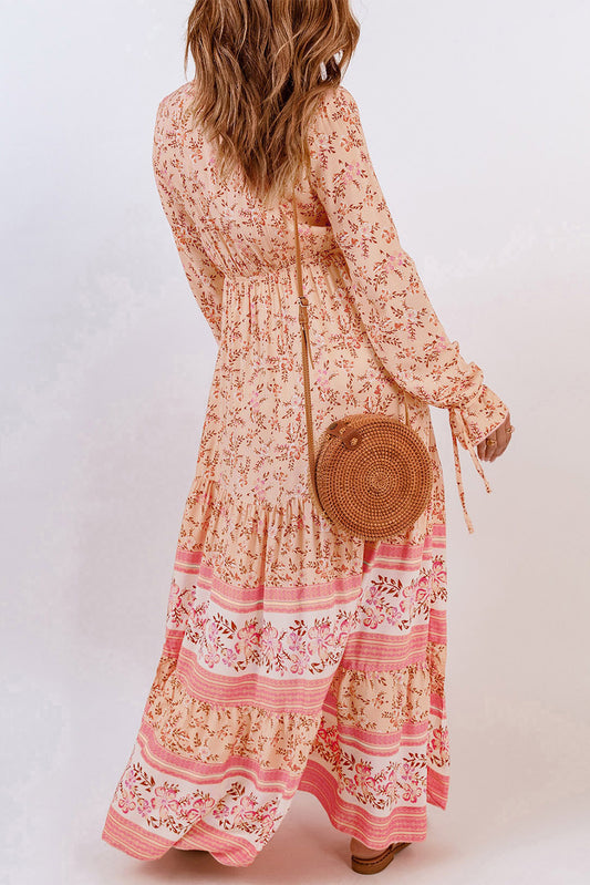 The Bohemian Lace-Up Long Sleeve Maxi Dress