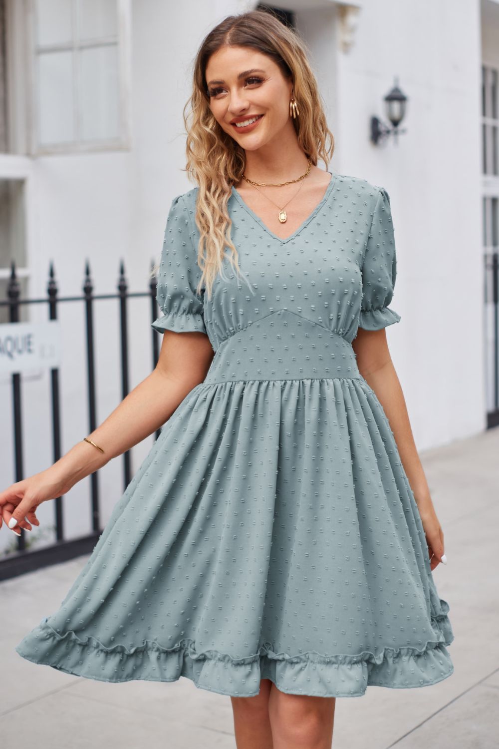 The Swiss Dot Frill Trim Dress