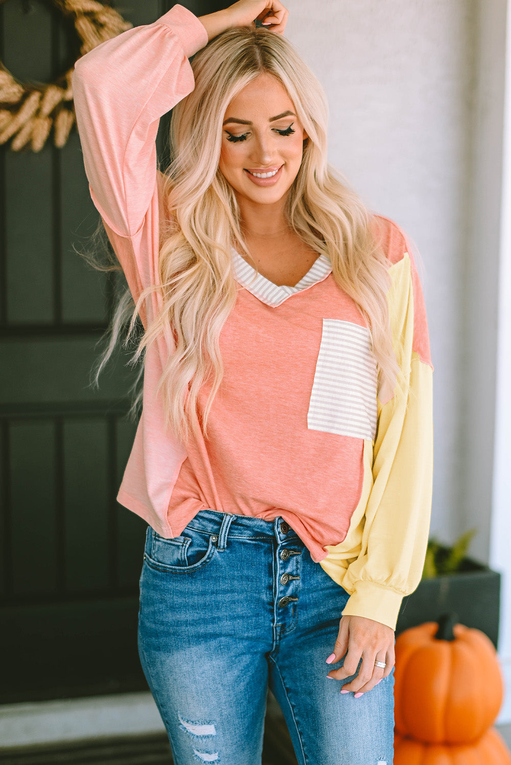 The Color Block Dropped Shoulder Sweatshirt with Pocket