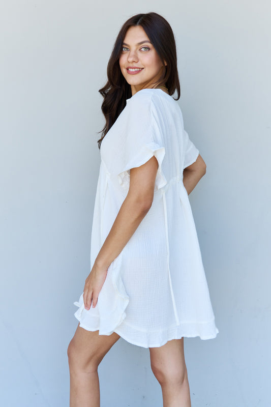 The White Ruffle Hem Dress with Drawstring Waistband