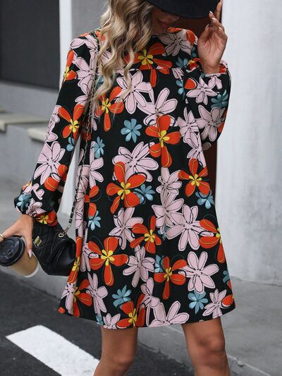 The Floral Mock Neck Balloon Sleeve Dress