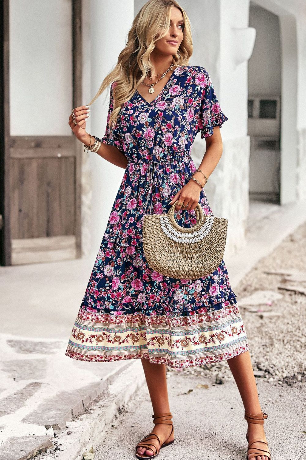 The Boho Drawstring Midi Dress