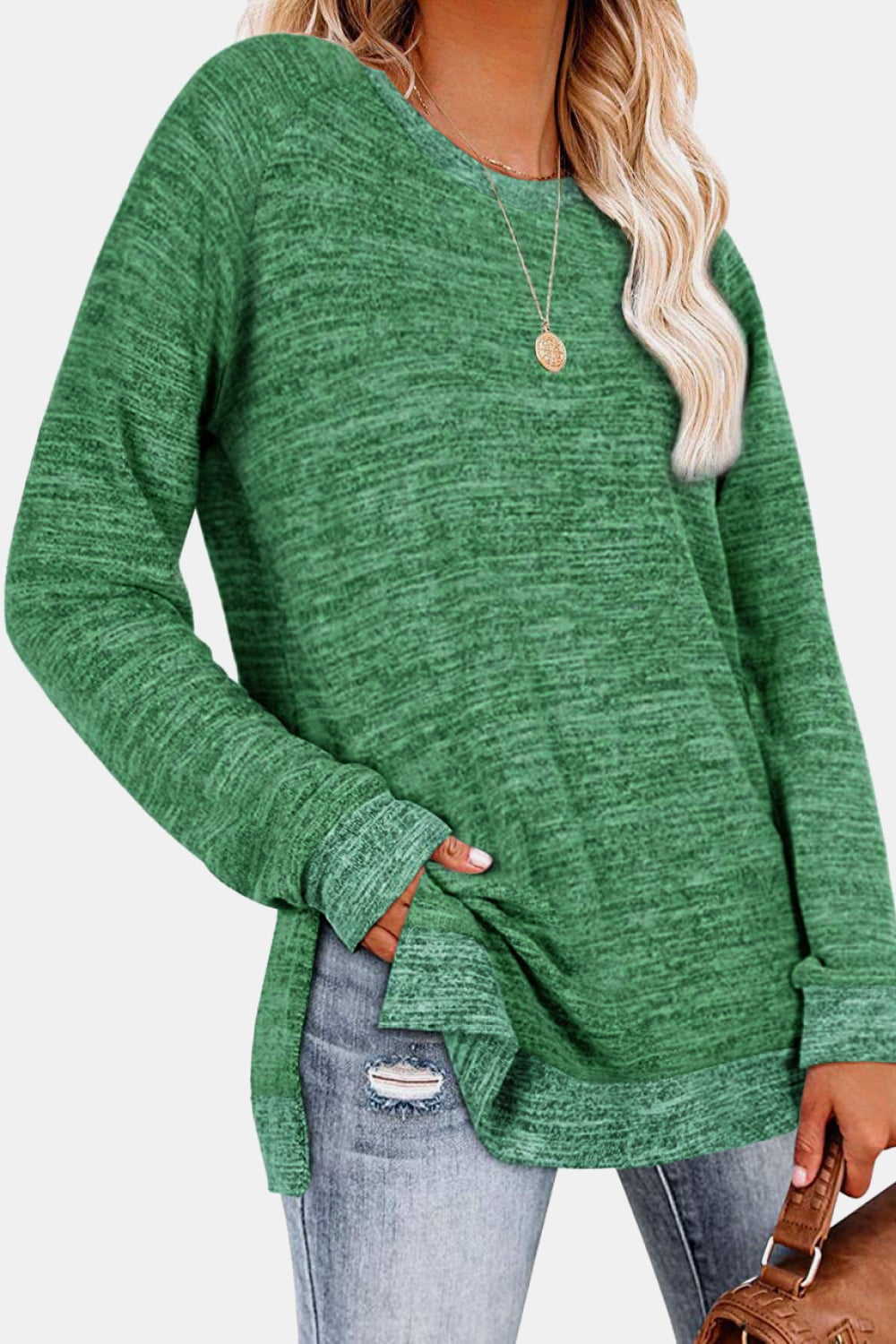 The Round Neck Long Sleeve Slit Sweatshirt