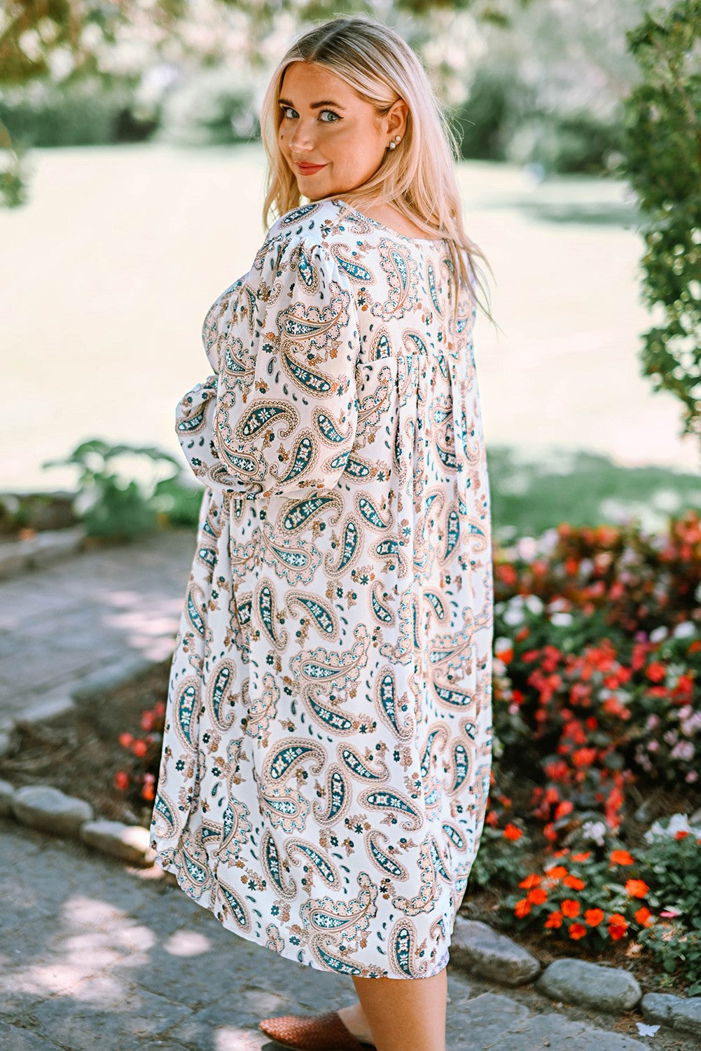 The Paisley Print Puff Sleeve Dress