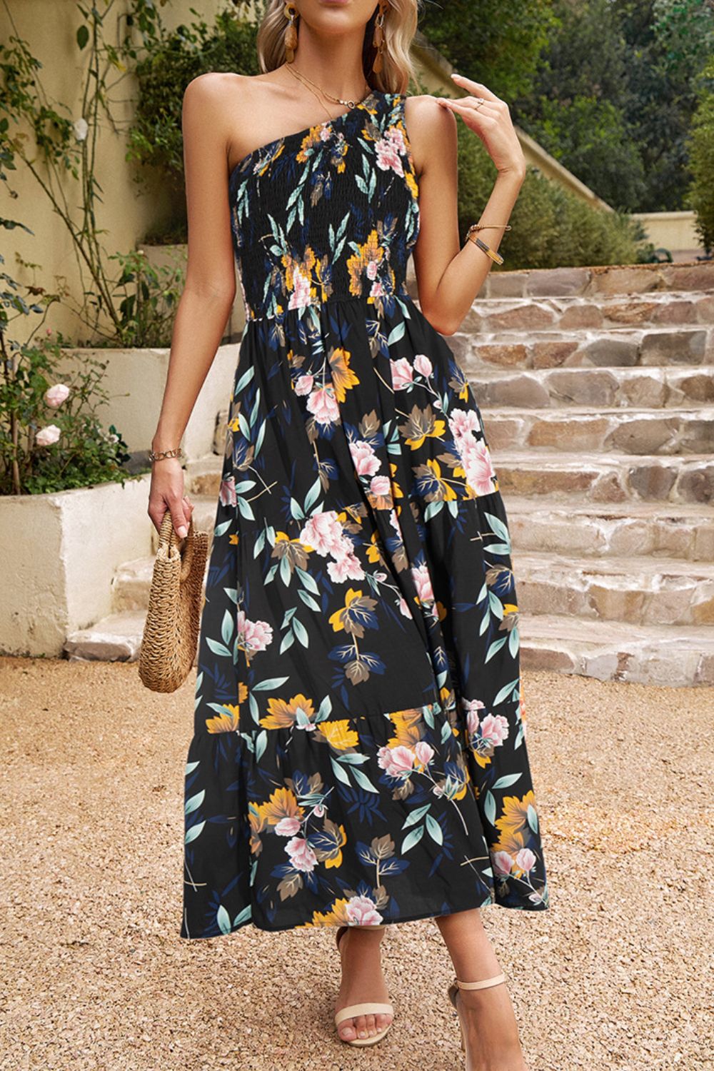 The Floral One-Shoulder Dress with Pockets