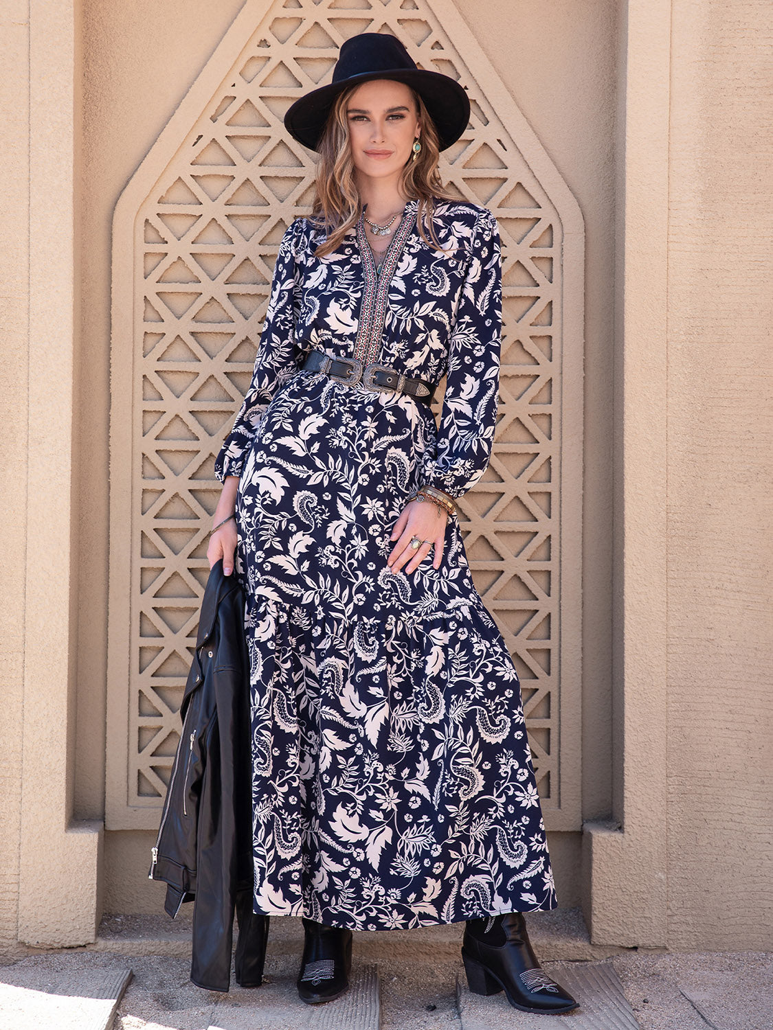 The Navy Notched Neck Maxi Dress