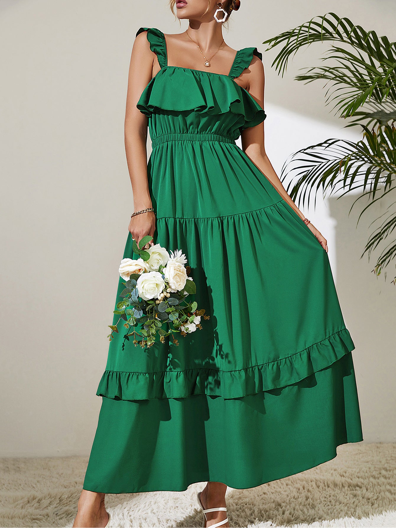 The Green Goddess Ruffled Maxi Dress