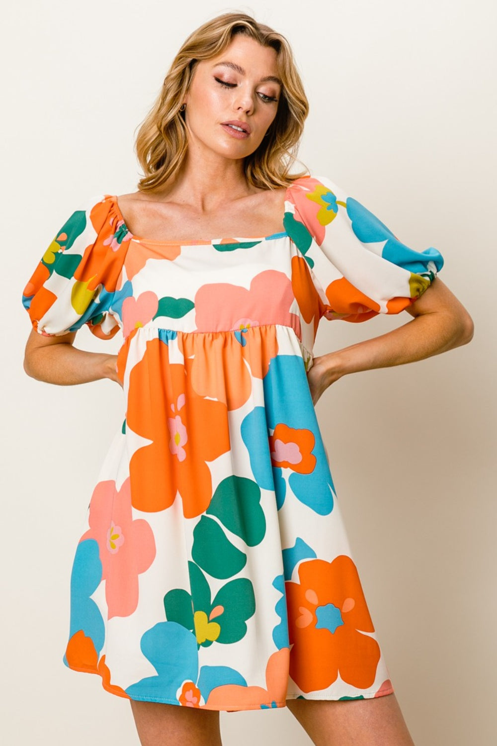 The Bright Floral Puff Sleeve Mini Dress