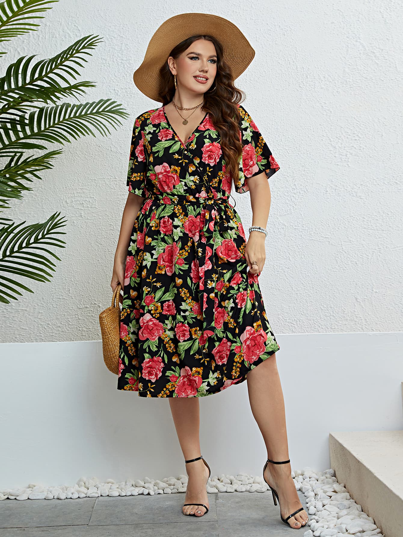 The Perfectly Plus Sized Floral Tie Belt Dress