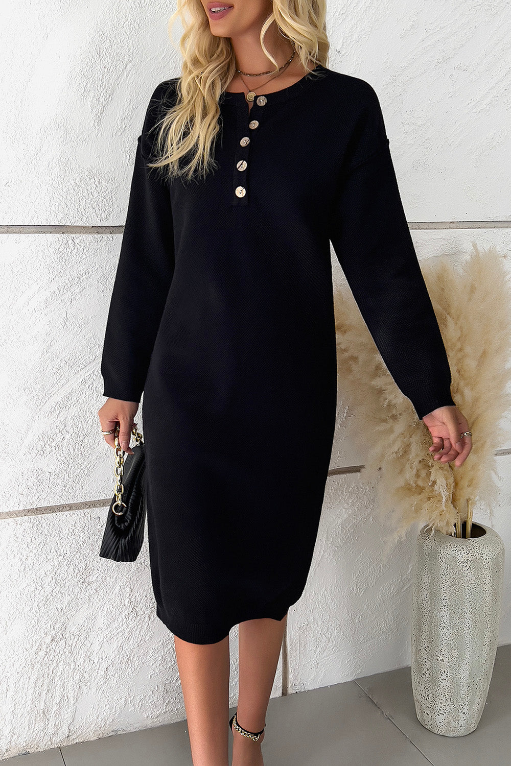 The Buttoned Drop Shoulder Dress