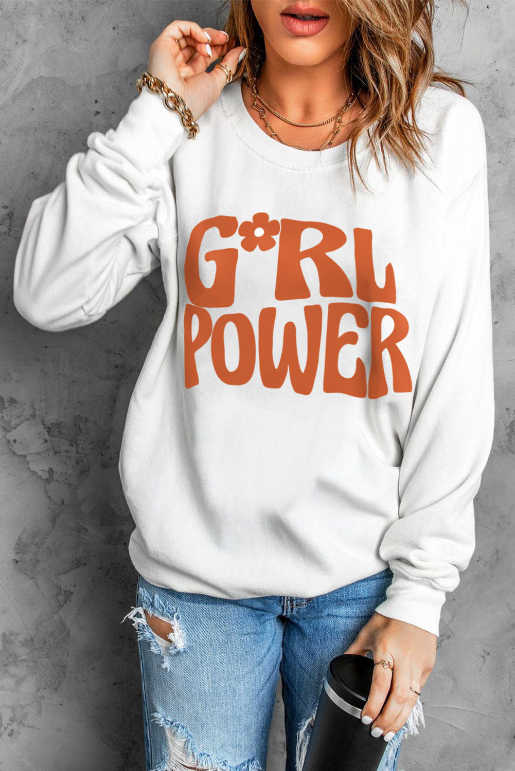 The GIRL POWER Graphic Round Neck Sweatshirt