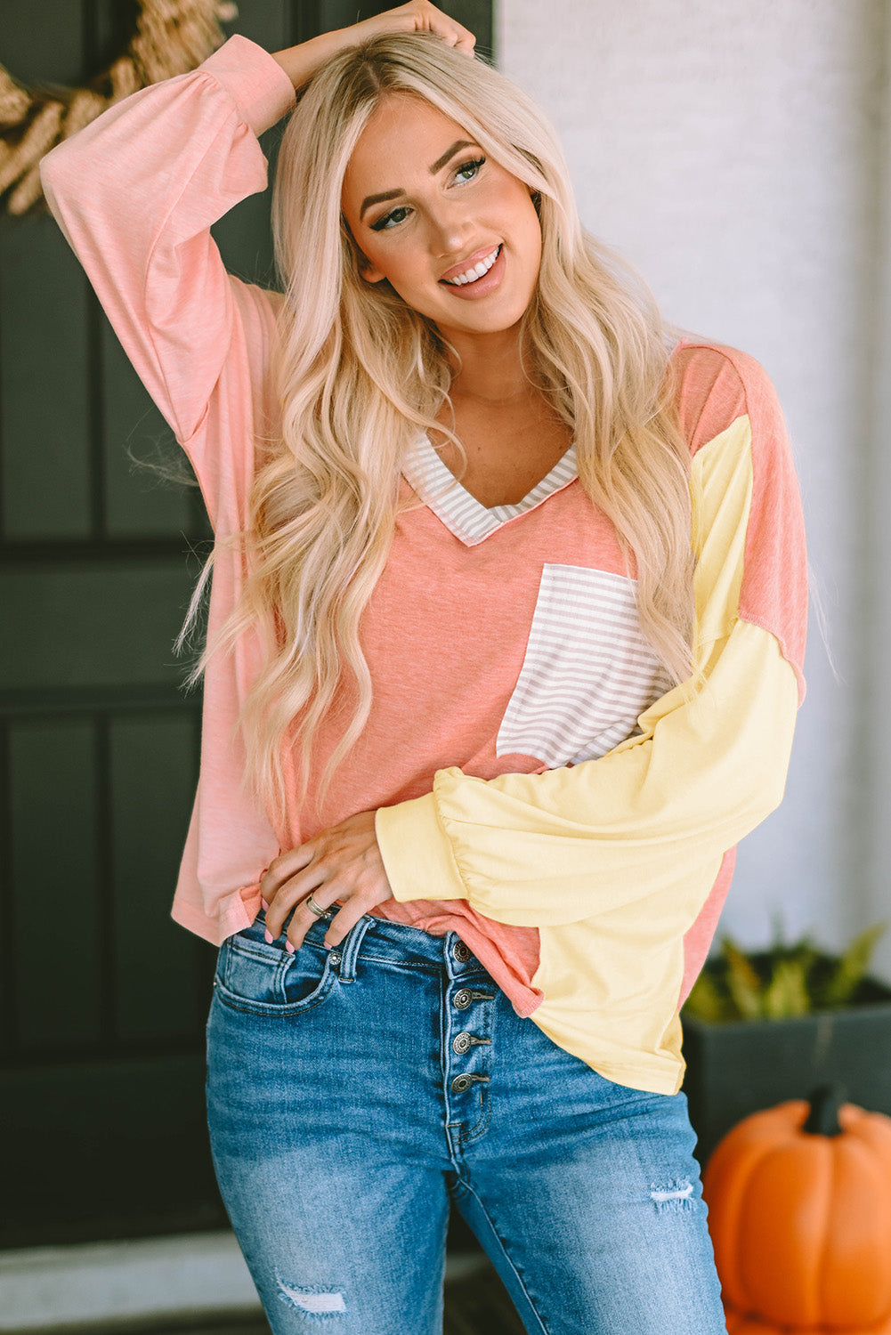 The Color Block Dropped Shoulder Sweatshirt with Pocket