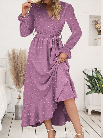 The Lilac Swiss Dot Tie Waist Dress