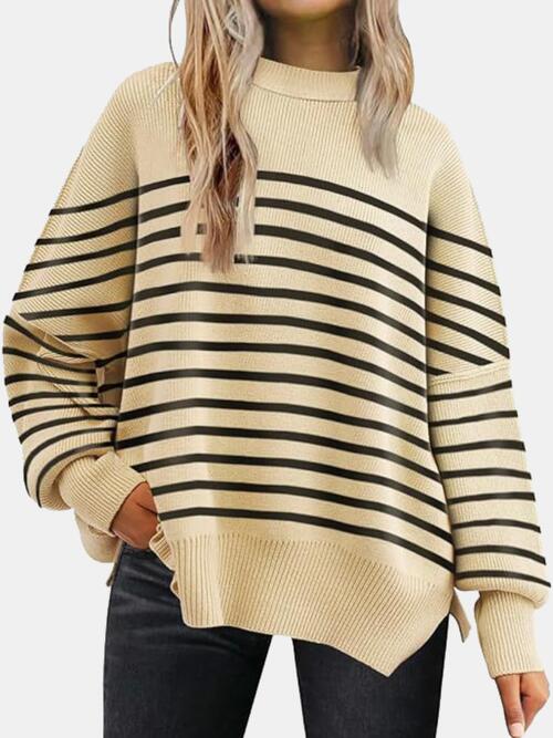 The Round Neck Drop Shoulder Slit Sweater