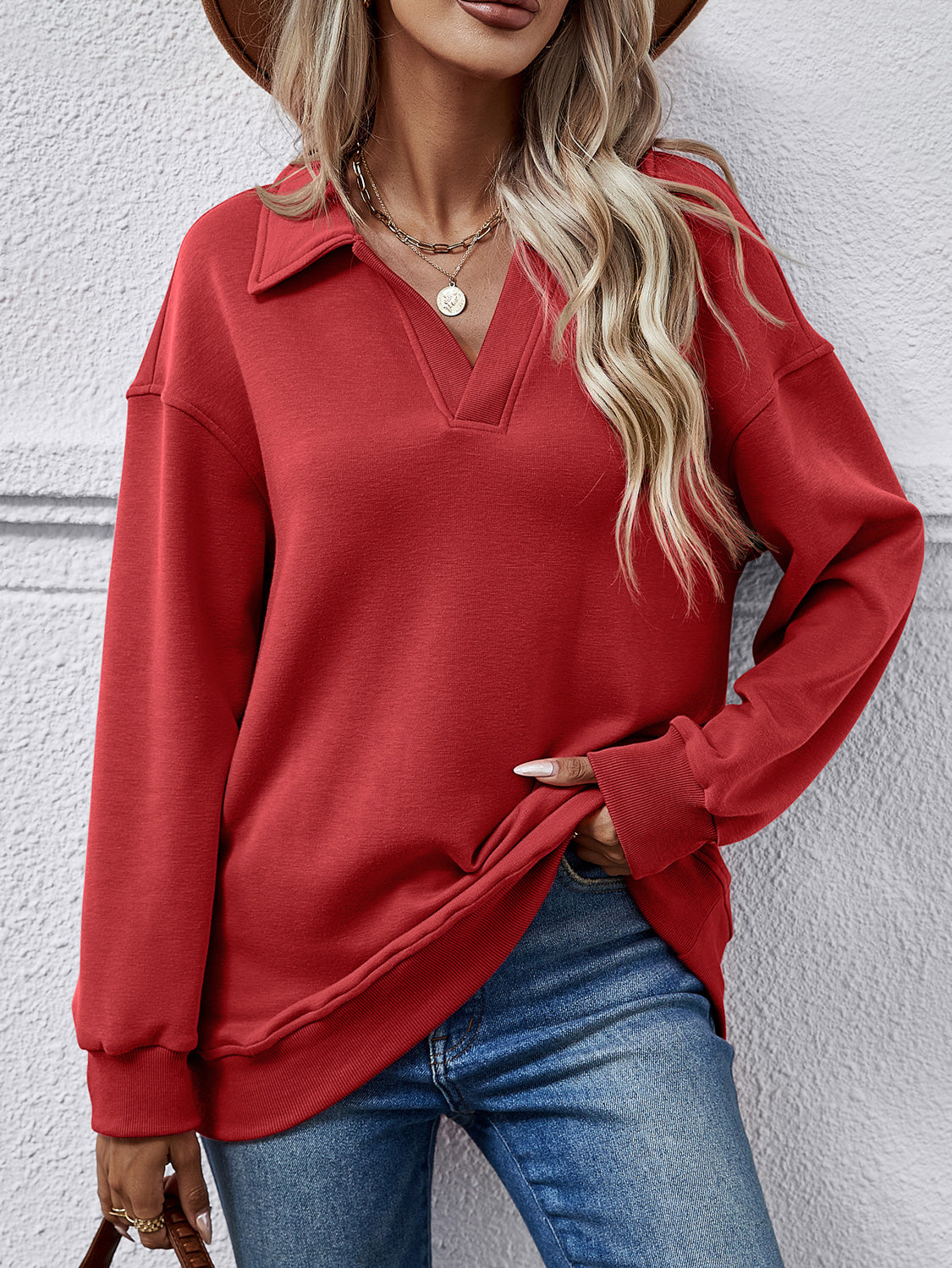 The Collared Neck Dropped Shoulder Sweatshirt