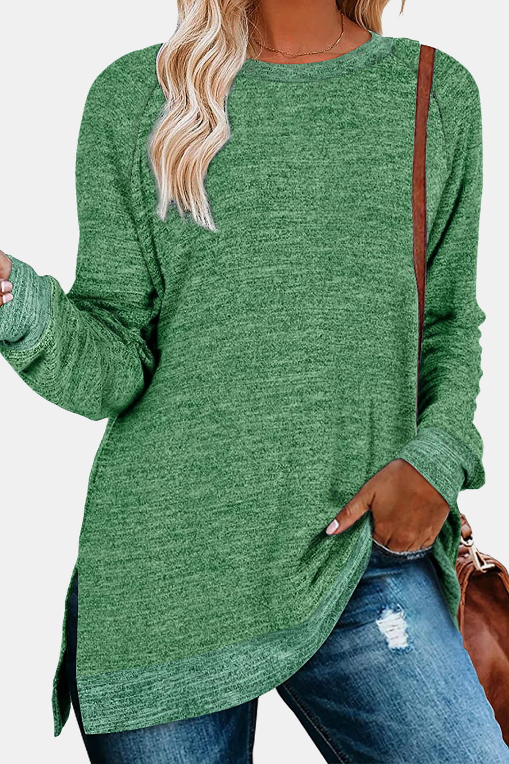 The Round Neck Long Sleeve Slit Sweatshirt