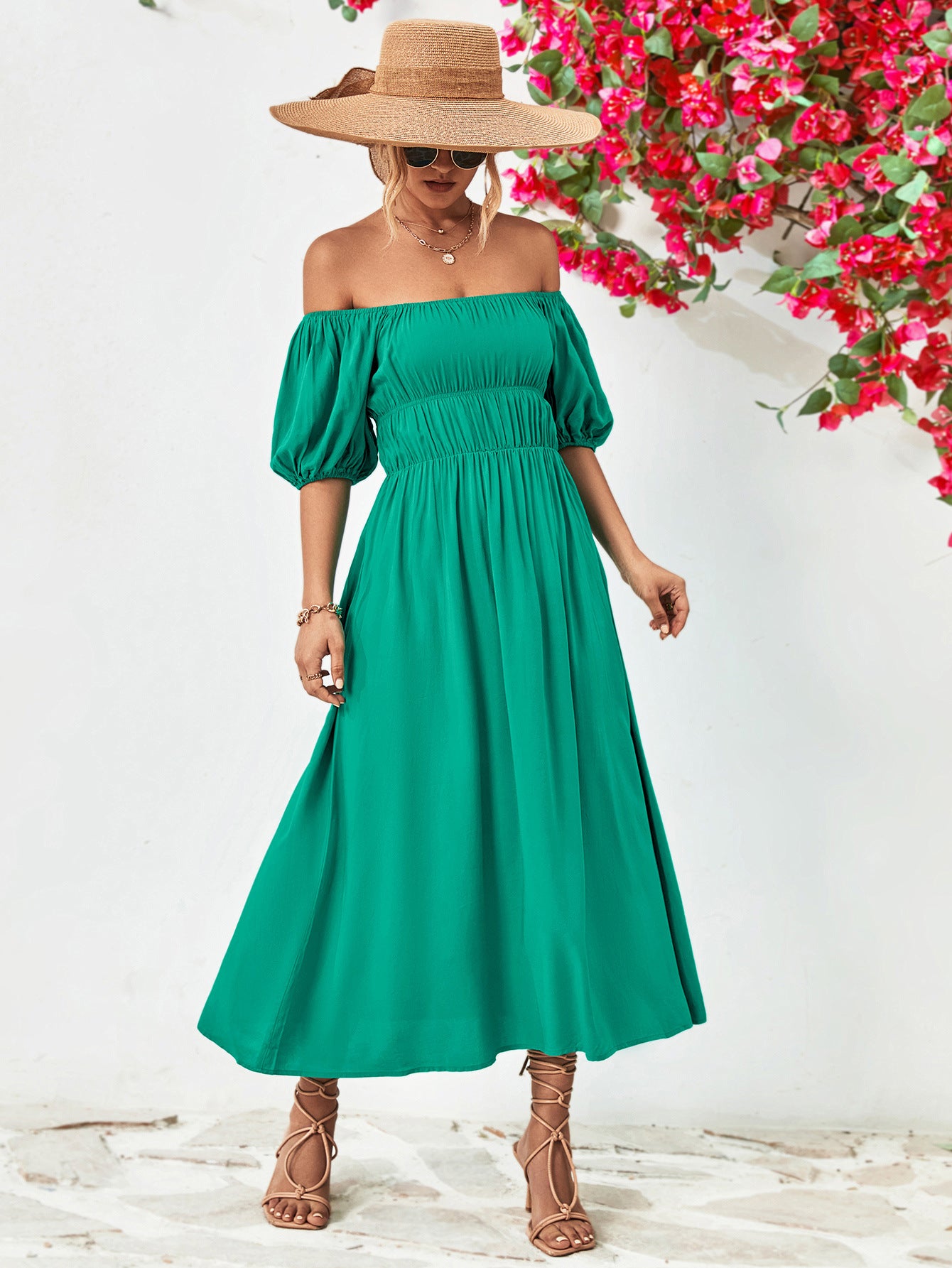 The Off-Shoulder Balloon Sleeve Midi Dress