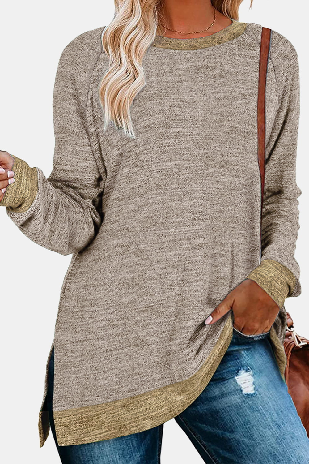 The Round Neck Long Sleeve Slit Sweatshirt