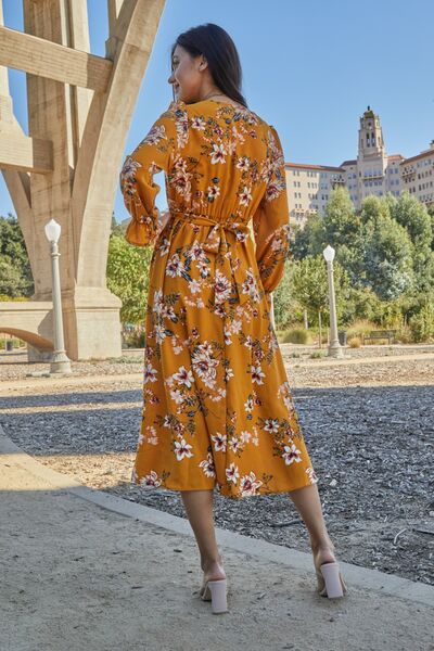 The Floral Tie Back Flounce Sleeve Dress