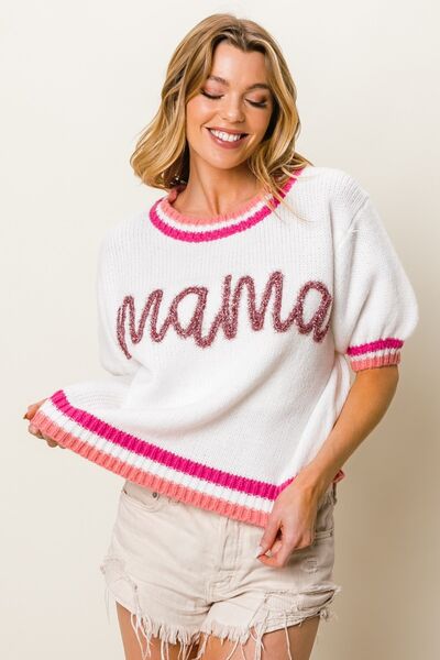 The MAMA Contrast Trim Short Sleeve Sweater