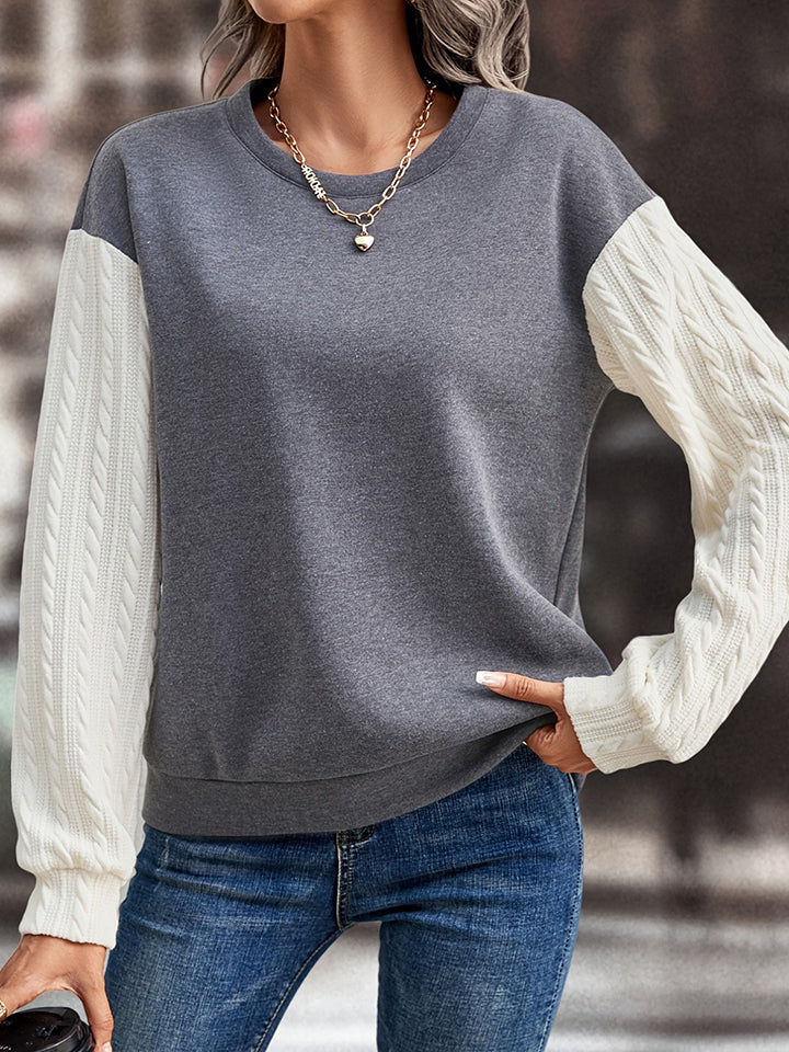 The Contrast Round Neck Drop Shoulder Sweatshirt