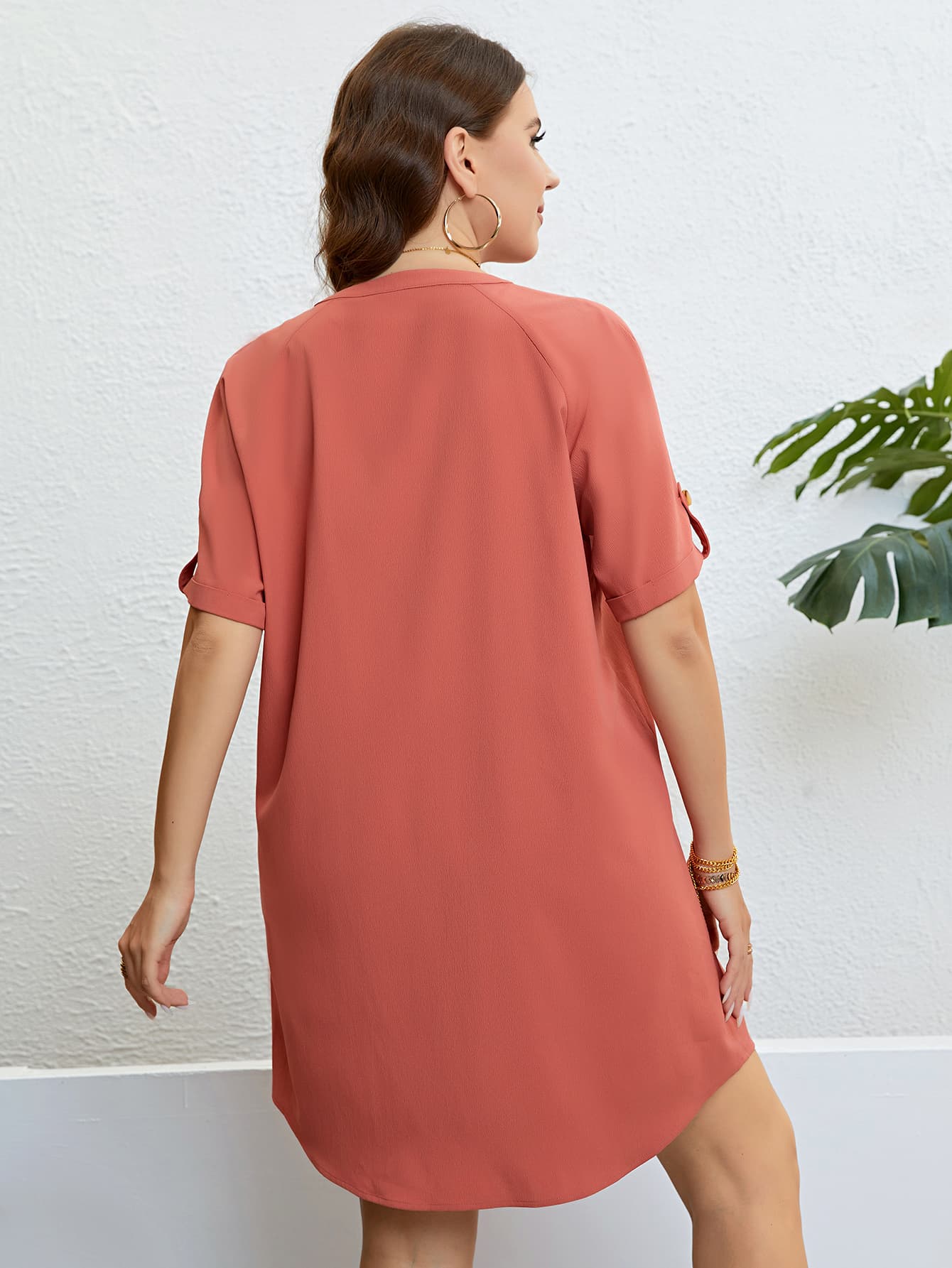 The Perfectly Plus Sized Notched Neck Shift Dress