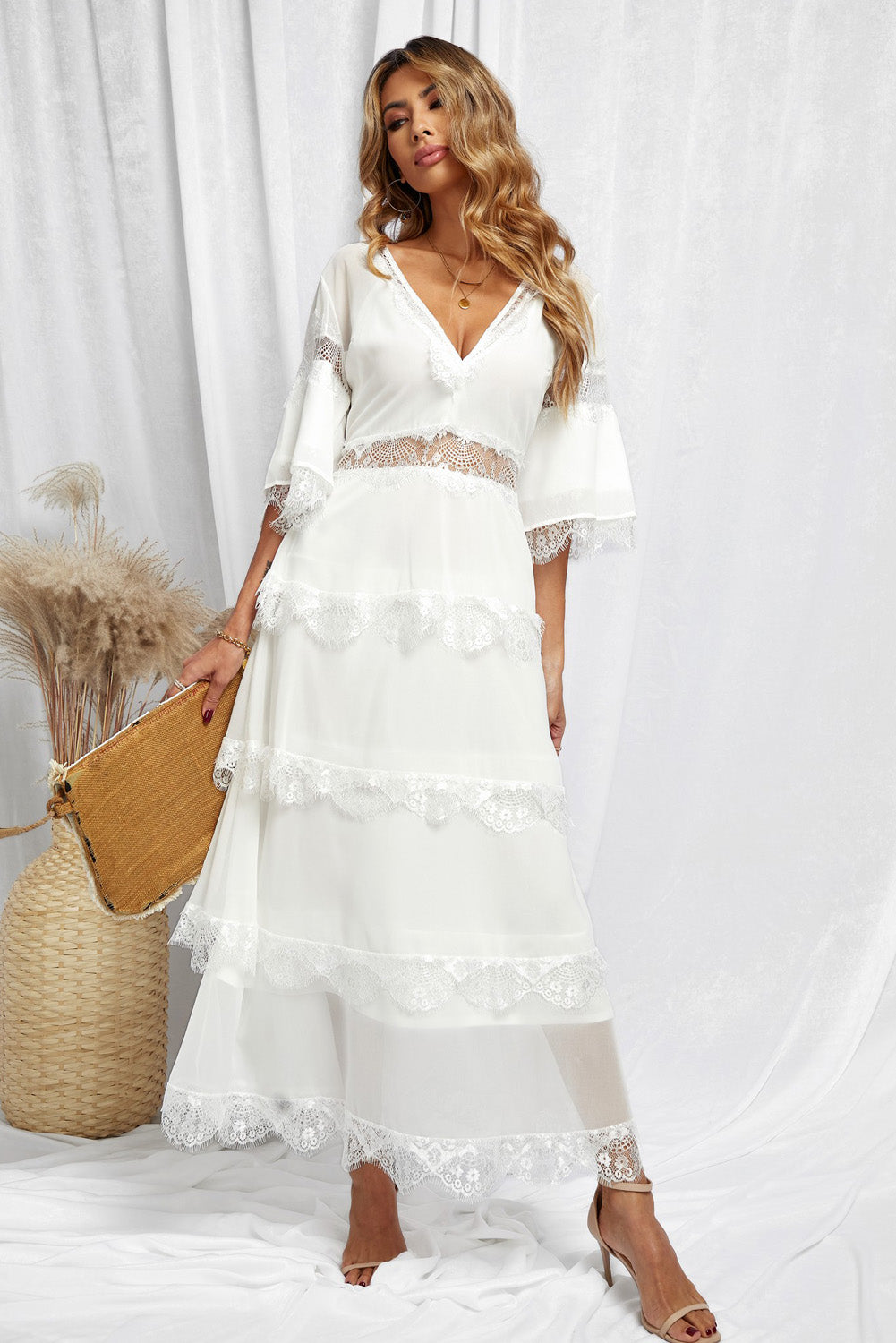 The White Whimsical Lace Maxi Dress